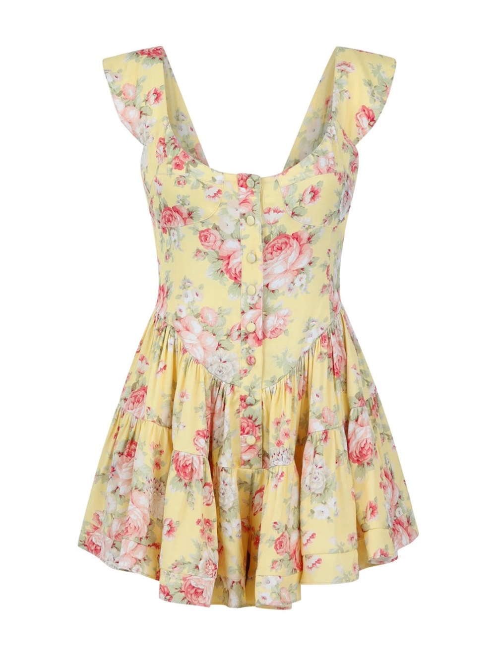 Vanessa Mooney The Elisabeth Romper - Floral Flowy Yellow Summer Mini size L